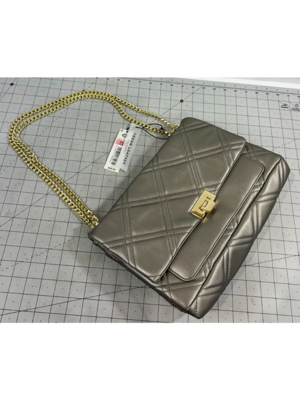 Kate Landry Quilted Gold Chain Vegan Leather Shoulder Bag New